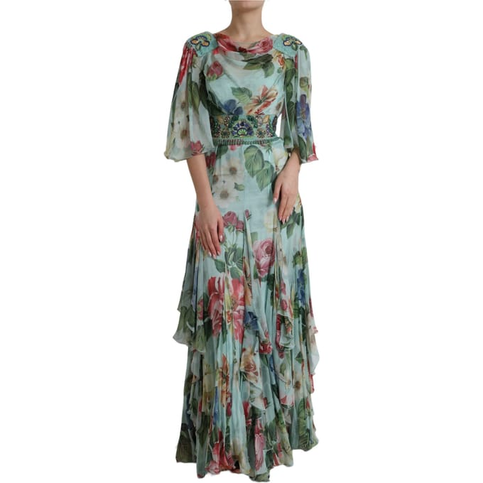 Floralprint Zijde Chiffon Lange Jurk