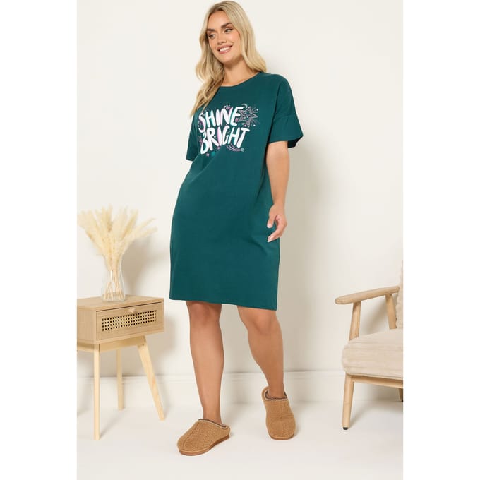 Yours Groene 'Shine Bright' Slaap Tshirt Nachthemd Size 54-56