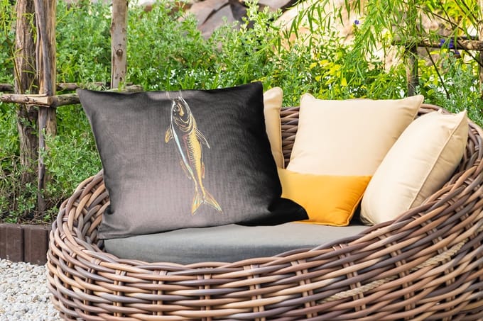 Buitenkussens - Goud - Vis - Haak - Zwart - 60x40 cm - Weerbestendig