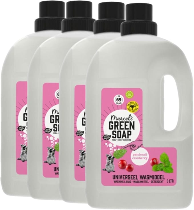 4x Marcel's Green Soap Wasmiddel Universeel Patchouli & Cranberry (3000 ml)