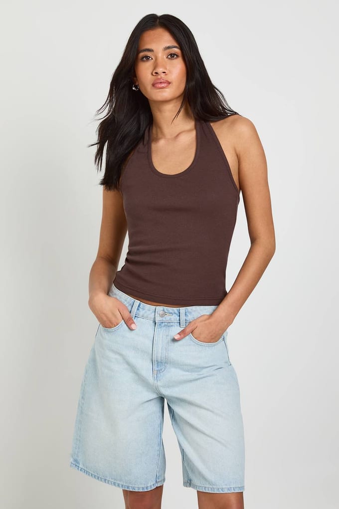 boohoo Dames Denim Jorts Met Middelhoge Taille | Gebleekt | Maat: 44
