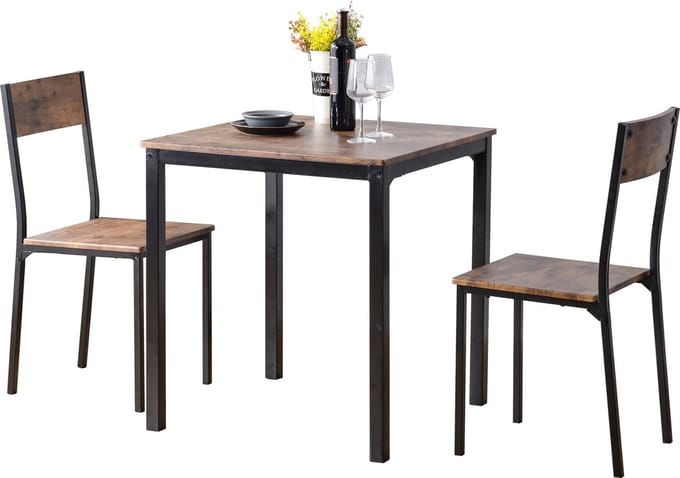 Merax Eettafelset – Eettafel met 2 Eetkamerstoelen - Compacte Eethoek Set - Vintage Bruin met Zwart