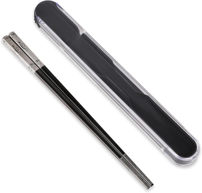 Eetstokjes met pull design case, metalen eetstokjes herbruikbaar, Laser gegraveerde titanium chop sticks, Phoenix patroon eetstokjes