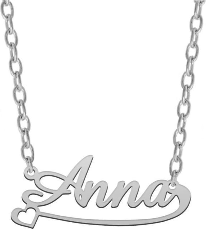 Zilveren naamketting met hartje