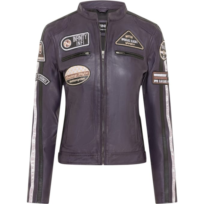 Dames Biker Racing Badges Paarse Leren Jas-Eastleigh