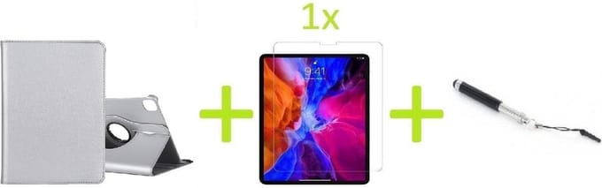 Geschikt Voor: iPad Pro 12.9 2018 Multi Stand Case - 360 Draaibaar Tablet hoesje - Tablethoes Zilver + 1x Screenprotector + Stylus