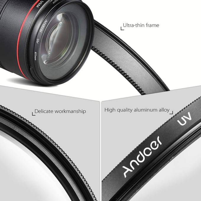 Andoer 55mm Lensfilterset UV+CPL+FLD+ND(ND2 ND4 ND8) met Draagzak   Lensdop   Lensdop blue