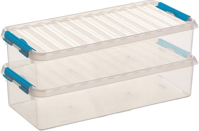 Sunware Q-Line Opbergboxen - 6,5 Liter - Kunststof - Transparant/Blauw - 2 Boxen