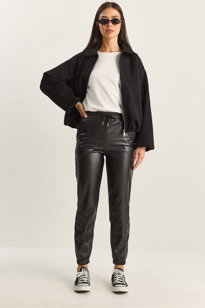 Synthetische Leren Joggingbroek met Striksluiting