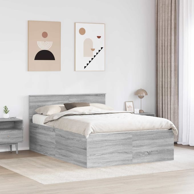 vidaXL - Bedframe - Grijs - Sonoma - 160 - x - 200 - cm - Bewerkt - hout