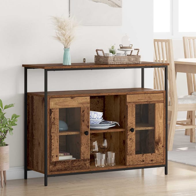 vidaXL - Dressoir - Oud - Hout - 100 - x - 35 - x - 80 - cm - Bewerkt - hout