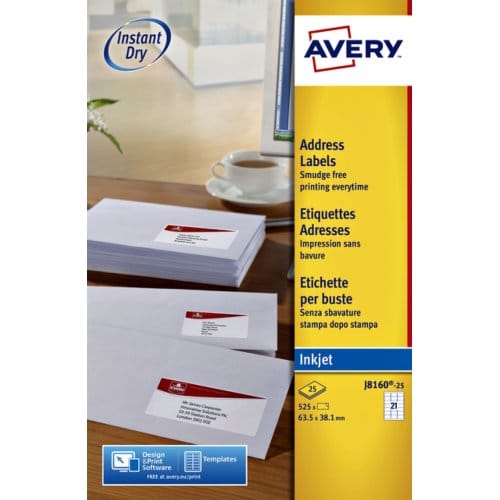 Etiket avery j8160-10 63.5x38.1mm wit 210 Etiketten