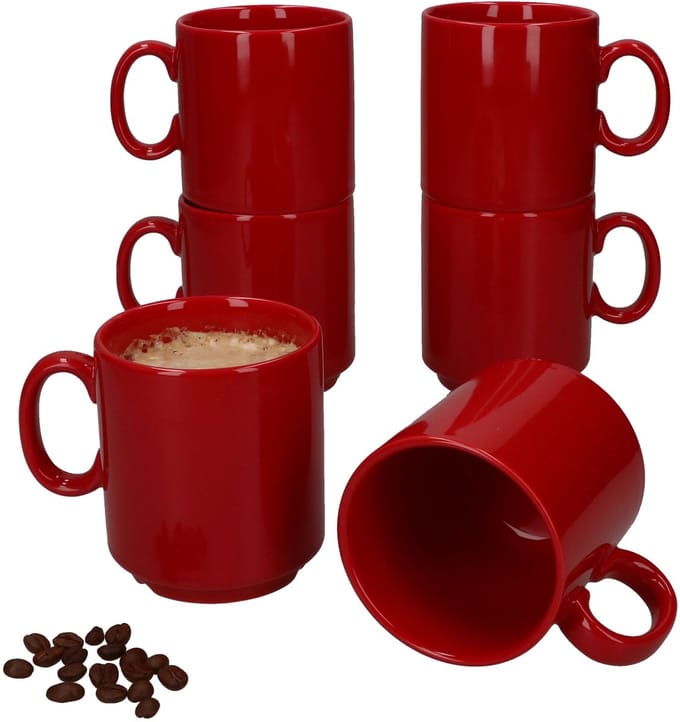 Set van 6 EVENT stapelbare koffiemokken rood porselein 250 ml