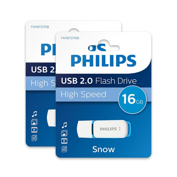 Philips 16GB USB Stick - Ocean Blue Snow Edition - USB-A 2.0 - LED - Wit - 2-Pack