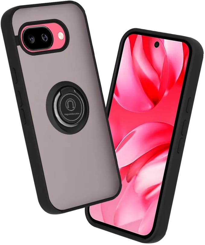 Hoesje geschikt voor Google Pixel 9a - Techsuit Glinth Back Cover met ring en magneet - Zwart