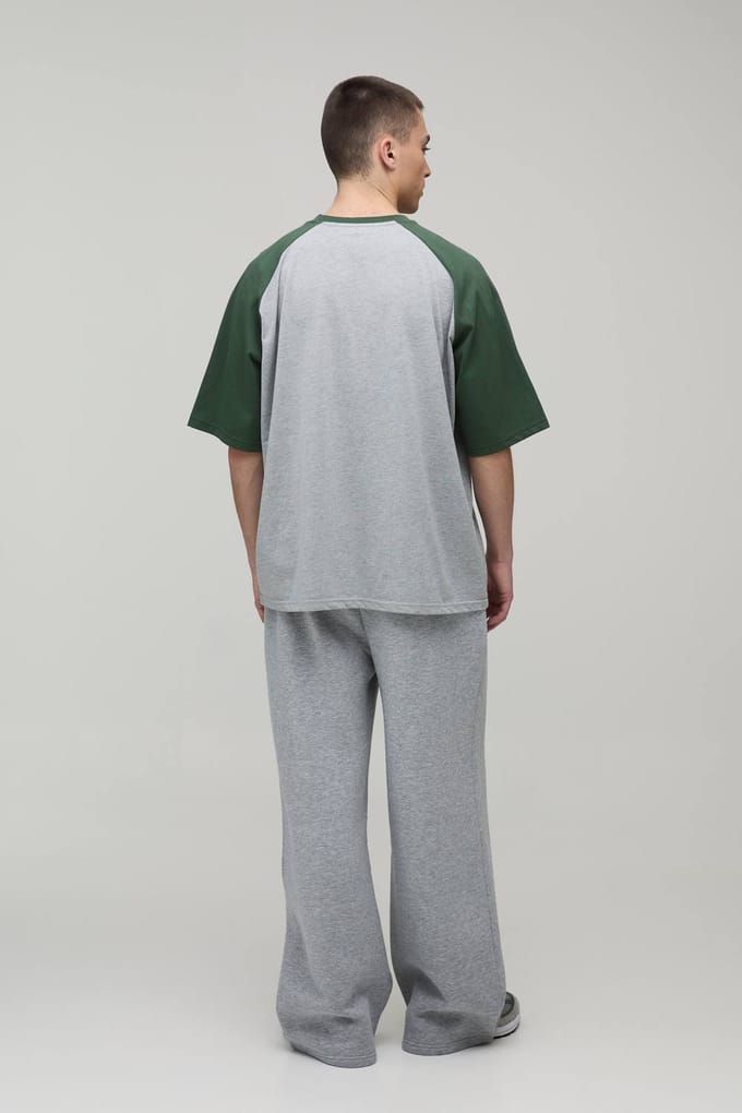 Oversized Raglan T-Shirt met Korte Mouwen | Grey Marl | Size Small