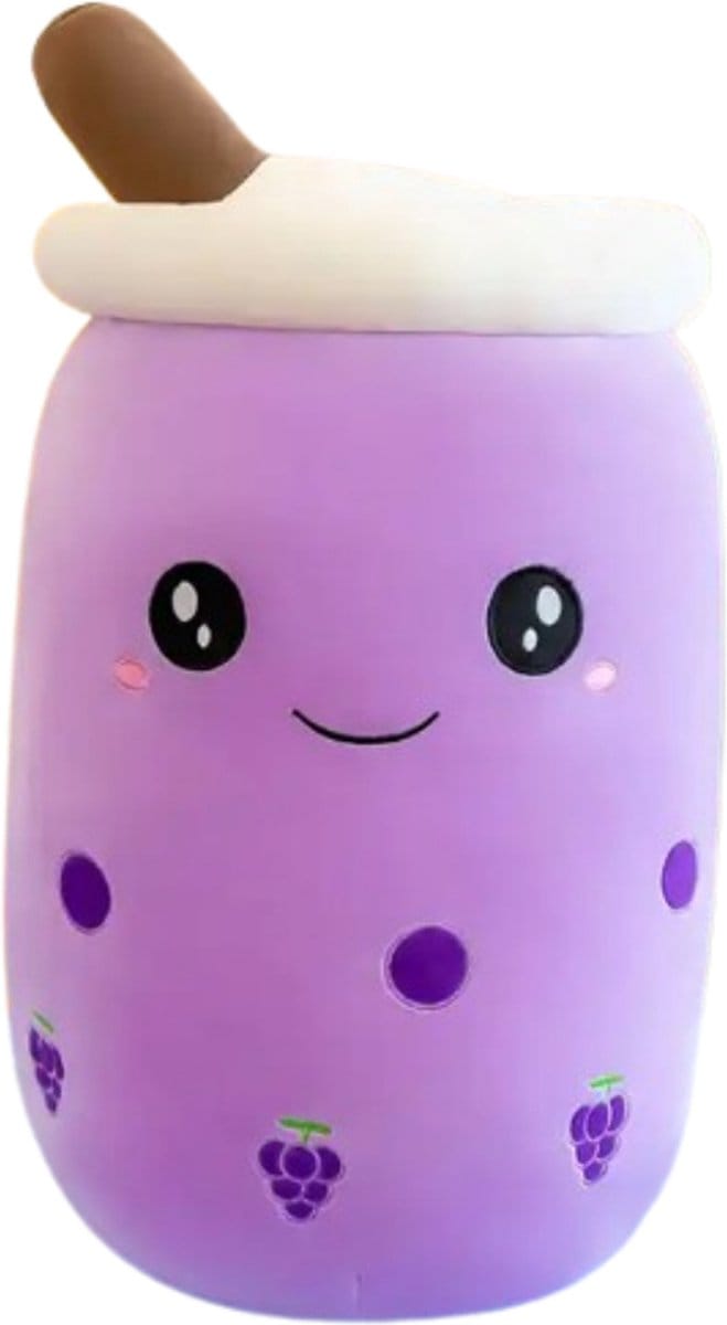 Bubble Tea Knuffel - Teedz - Kinderen - Kleurrijk - Pluche - Kussen - Paars - Druiven - Decor - Kawaii