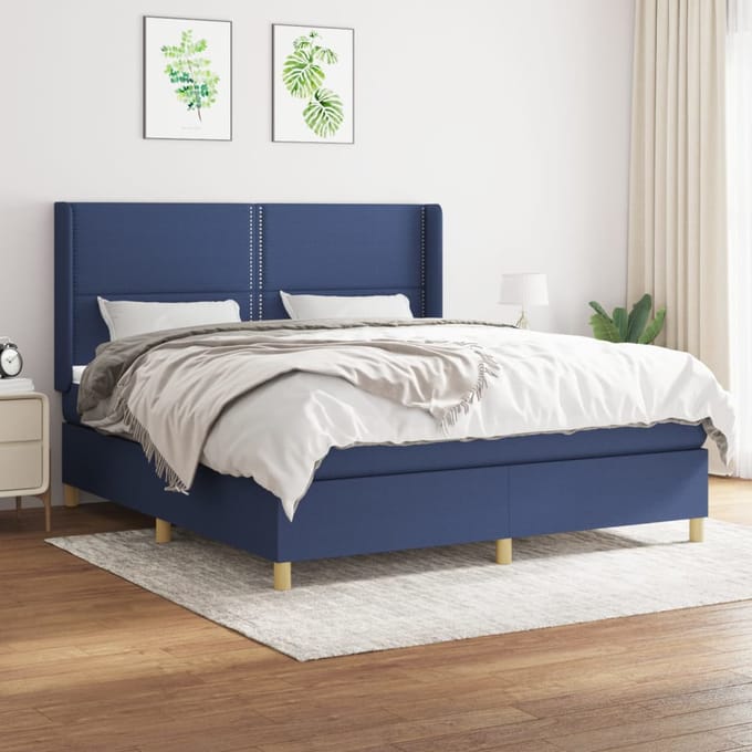 vidaXL - Boxspring - met - matras - stof - blauw - 180x200 - cm