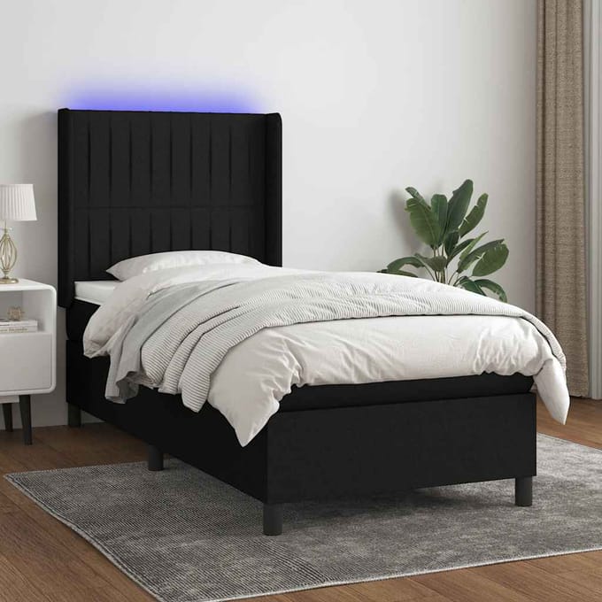 vidaXL - Boxspring - met - matras - en - LED - stof - zwart - 90x200 - cm