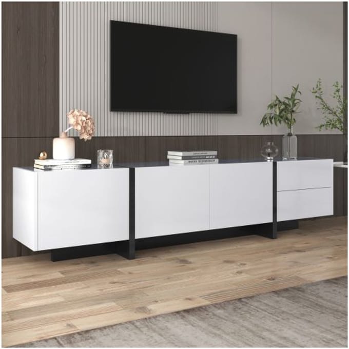 TV-meubel - MUVOE - Zwart en Wit - 3 Deuren - 2 Lades - Hedendaags Design wit