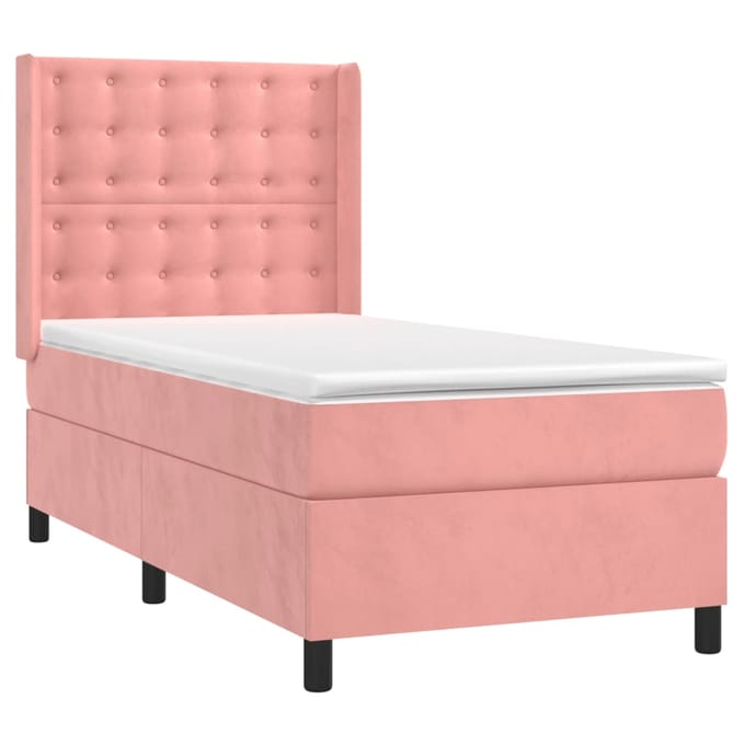 vidaXL - Boxspring - met - matras - fluweel - roze - 90x190 - cm