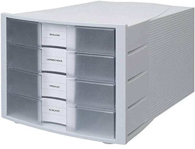 Ladebox voor Bureau - Stapelbare Sorteerlade met 4 Grote Laden voor A4/C4 - Lichtgrijs/Helder