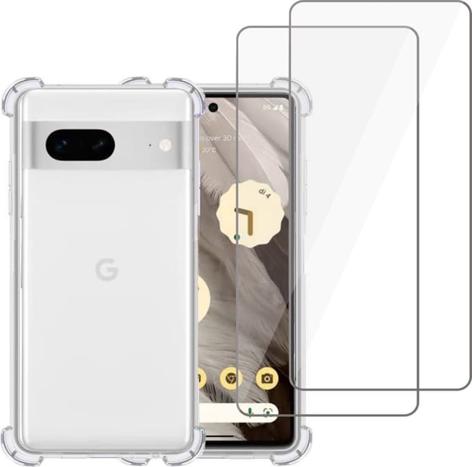 Hoesje geschikt voor Google Pixel 7a + 2x Screenprotector – Tempered Glass - Extreme Shock Case Transparant