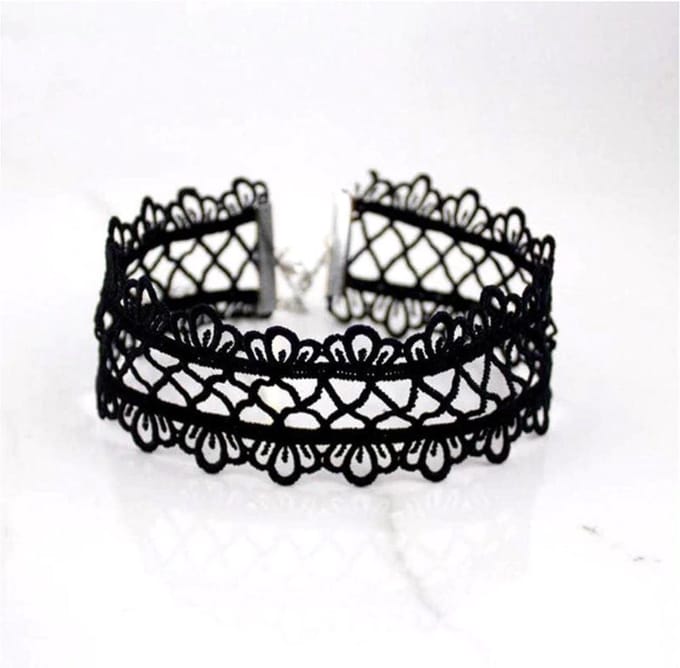 Brede Kanten Choker - Ketting - Collier - 31 + 8 cm - 1 stuks