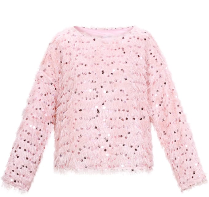 Comfortabele Geweven Polyester Dames Top met Lange Mouwen en Pailletten - Roze - Maat L
