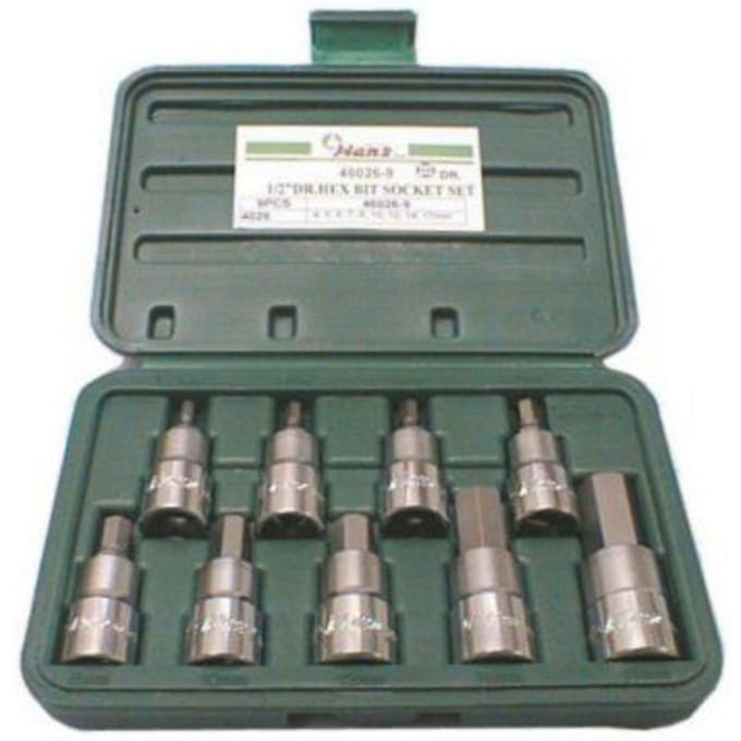 Zeskantschroevendraaierbit doppenset HANS 1/2 inch 9 Stuk (M4 - M17) 55mm
