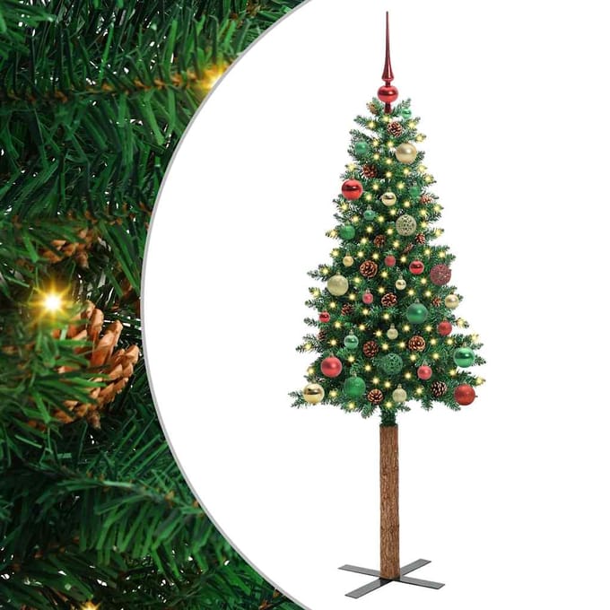vidaXL - Slanke - Kerstboom - Groen - 150 - cm - PVC - en - massief - dennenhout
