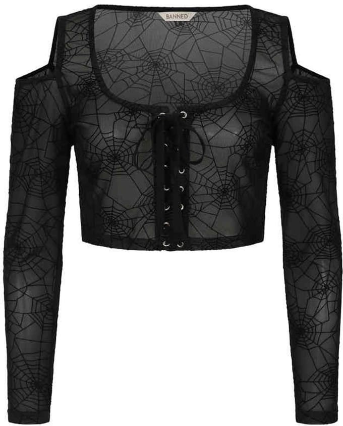 Banned - Seraphina Mesh Crop top - S - Zwart