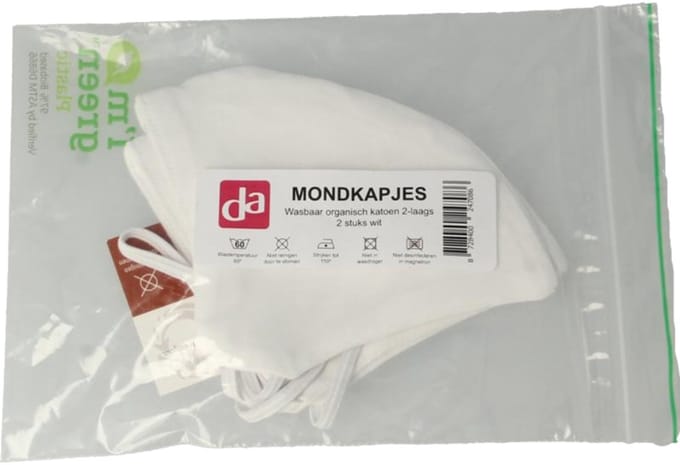 Easyessentials Mondkapje katoen 2-laags wit 2 Stuks