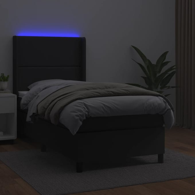 vidaXL - Boxspring - met - matras - en - LED - kunstleer - zwart - 90x200 - cm