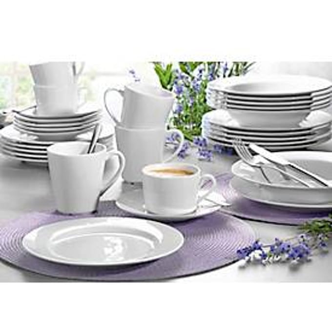 Combinatieservies Heike, voor 6 personen, porselein, wit, 30 st.