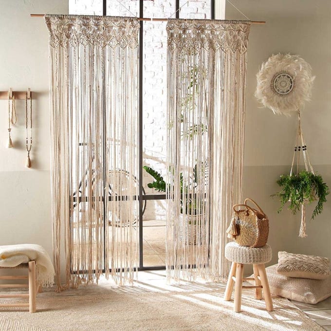 Wandkleed Macramé Bohemian Ivoor Wit 90 x 200 cm