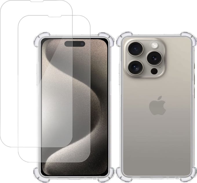Hoesje geschikt voor iPhone 15 Plus + 2x Screenprotector – Tempered Glass - Extreme Shock Case Transparant