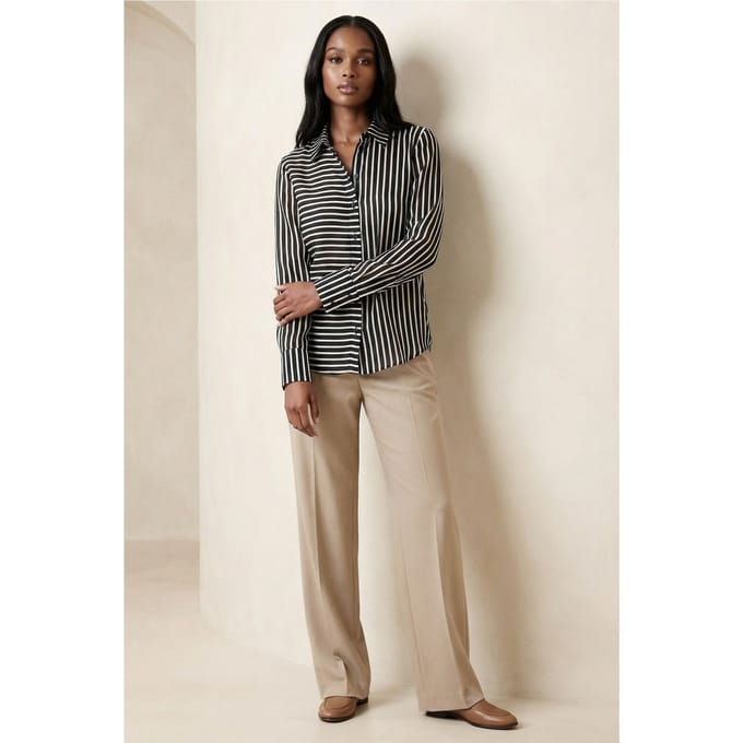 Gestreepte Lange Mouw Knopsluiting Blouse