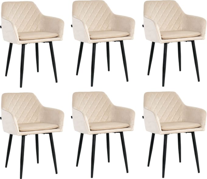 Lina® Noble Eetkamerstoelen - Beige - Set van 6 - Velvet