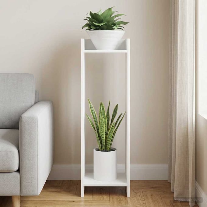 vidaXL - Plantenstand - Wit - 30 - x - 30 - x - 100 - cm - Bewerkt - hout