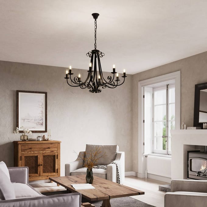 Lindby Scaleria kroonluchter, 8-lamps, bruin