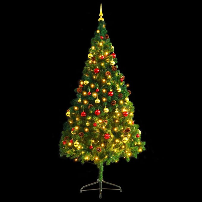 Vidaxl Sapin de Noël Artificiel avec Boules et Guirlandes Lumineuses, Vert, 210 cm
