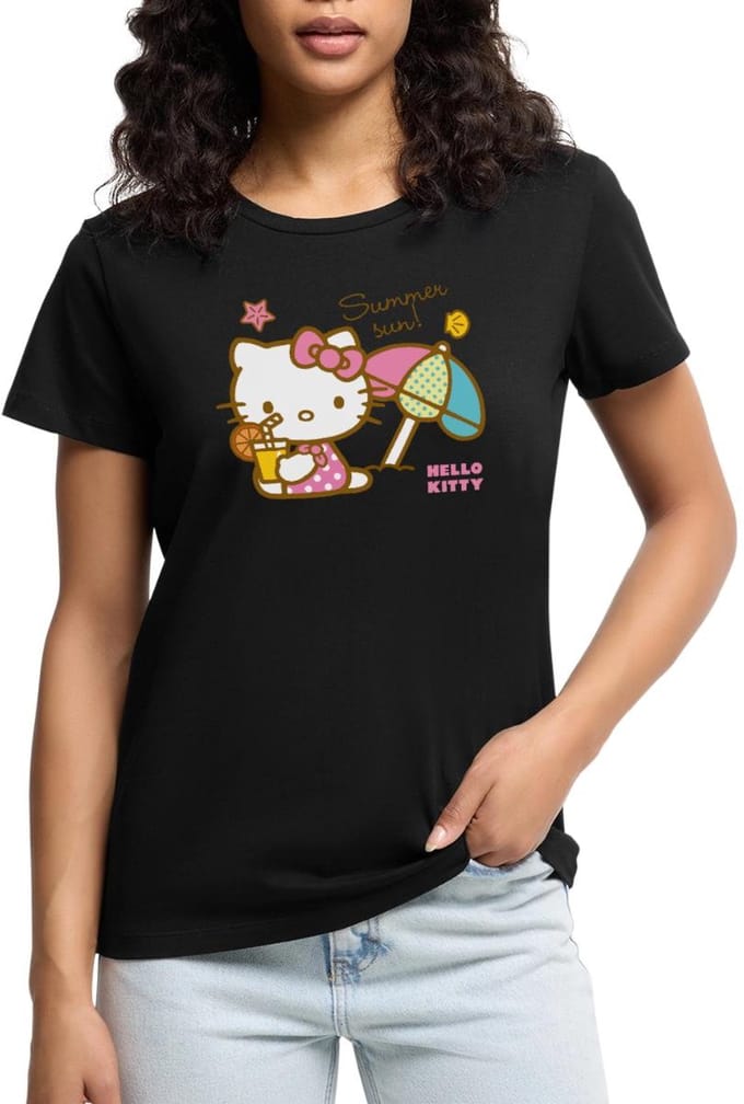 Hello Kitty Op Het Strand Onder Een Zonnescherm Premium T Shirt Dames
