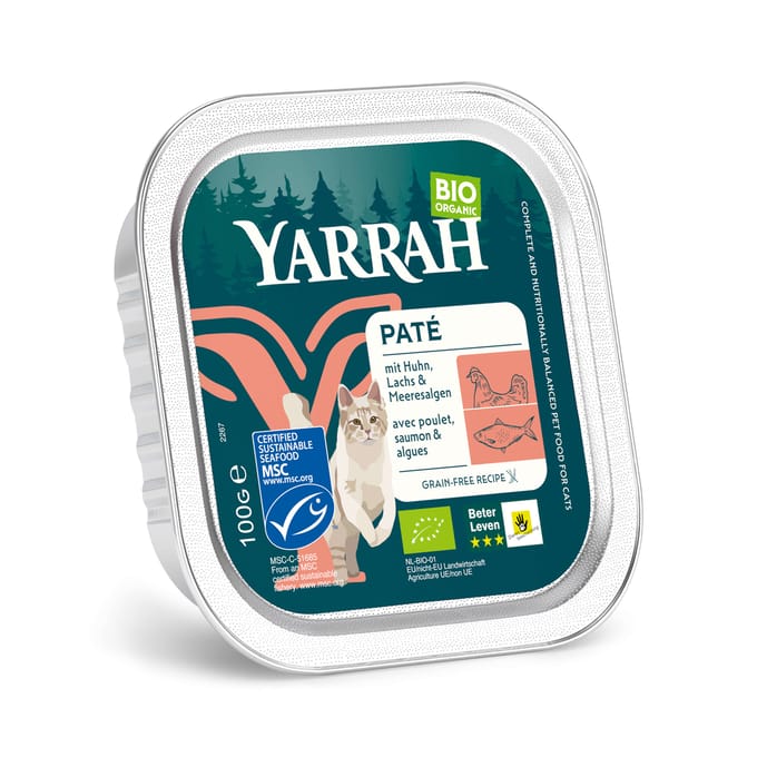 Voordeelpak Yarrah Bio 48 x 100 g - Pâté: Zalm met Bio-Zeewier