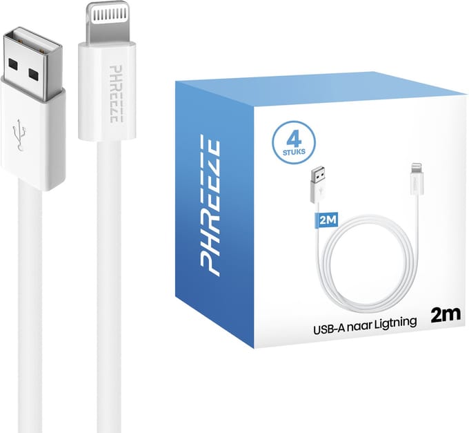 Kabel geschikt voor Lightning naar usb - Oplaadkabel - 4 pack - 2 meter - Phreeze