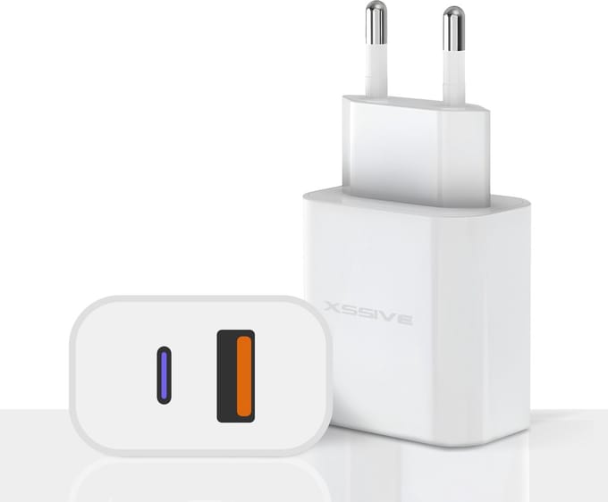 20W USB C Adapter - USB-C & USB-A Poort - USB-C Oplader - Geschikt voor iPhone, Samsung Snellader - Origineel Xssive - Wit