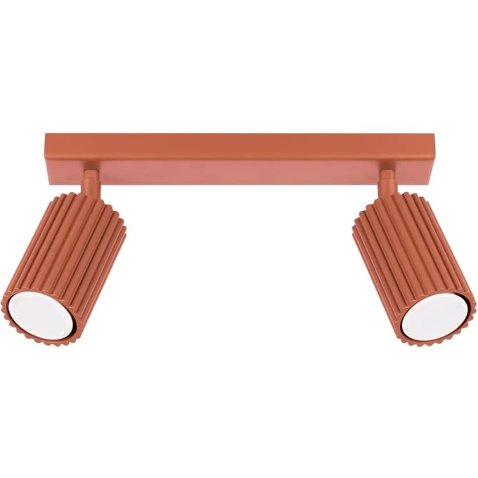 Plafondlamp KARBON 2 met geribbelde spots op een smalle balk - Sollux Lighting - IP20 - Okerrood aluminium behuizing - 30 x 6.5 x 16.5 cm - 2 x GU10 LED, exclusief lichtbron - 2 x 10 W - Minimalistische plafondlamp voor woonkamer en slaapkamer