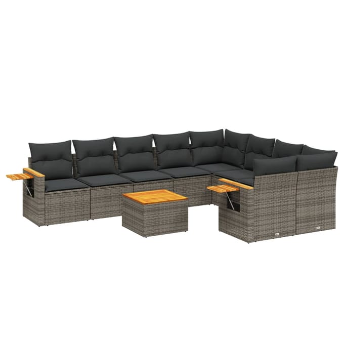 vidaXL - 10-delige - Loungeset - met - kussens - poly - rattan - grijs