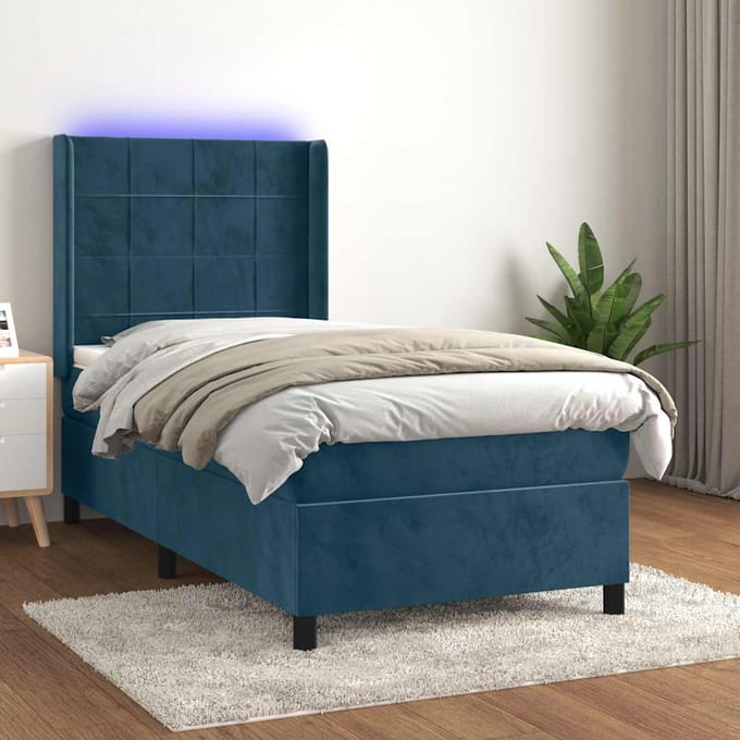 vidaXL - Boxspring - met - matras - en - LED - fluweel - donkerblauw - 80x200 - cm
