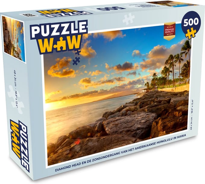 Puzzel Diamond Head en de zonsondergang van het Amerikaanse Honolulu in Hawaii - Legpuzzel - Puzzel 500 stukjes